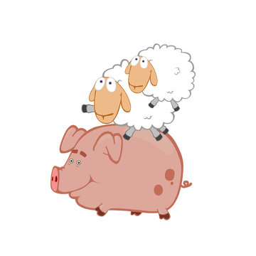 Cartoon image with pig and sheep