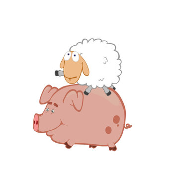 Cartoon image with pig and sheep