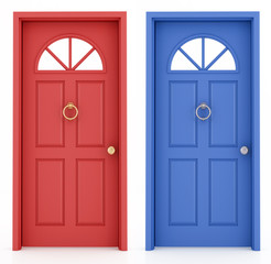 red and blue entrance door