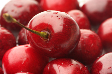 Heap of wet cherries