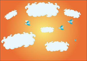 Sky background. Birds flying in sky.