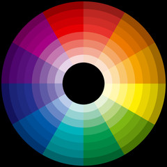 roue chromatique 96 harmonies de couleurs sur fond noir