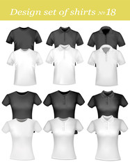 Black and white men polo shirts and t-shirts. Vector.