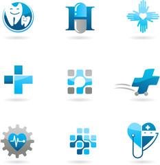 Fototapeta premium Blue medicine and health-care icons and logos