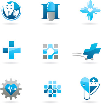 Blue medicine and health-care icons and logos