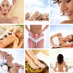 A collage of nine different spa treatment images