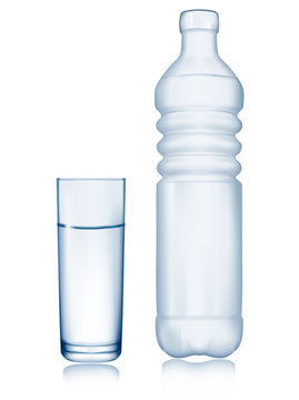 Water bottle and glass. Vector illustration.