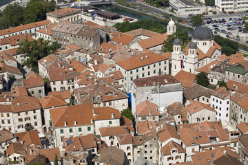 Fototapeta na wymiar Kotor cityscape with church.