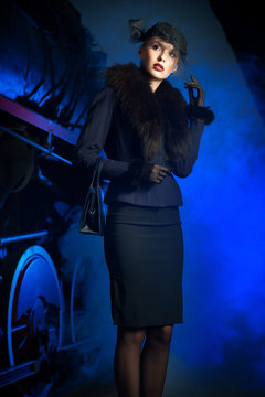 Gorgeous woman on the train station