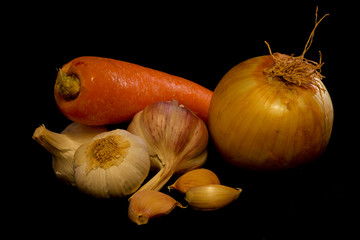 cebolla y ajo y zanahoria