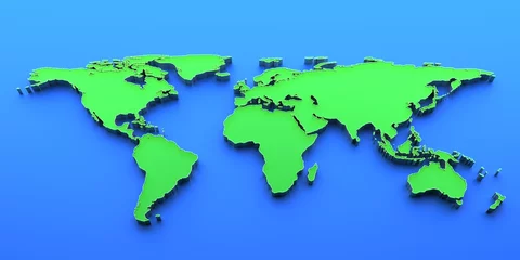 Fotobehang 3D render blue and green world map © Who is Danny
