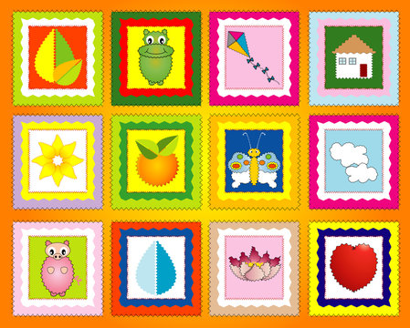 Cute quilt from patches with kids pattern