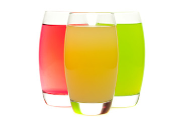 colorful cocktails with fruit isolated on white