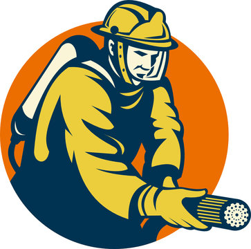 firefighter fireman with fire hose