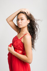 Beauty portrait of young curly model