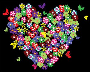 floral heart with butterflies