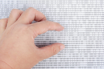 hand on binary code