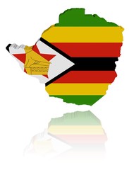 Zimbabwe map flag 3d render with reflection illustration