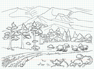 Obraz premium Landscape sketch drawing