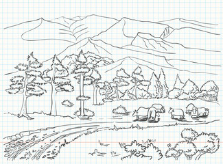 Landscape sketch drawing