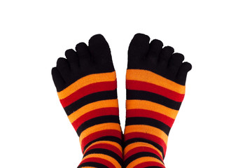 feet wearing colored socks