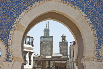 Blue Gate and minarets in Fes (Morocco)