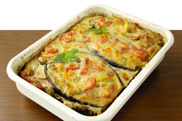 aubergine with beef meat,vegetable with bechamel sauce for lunch