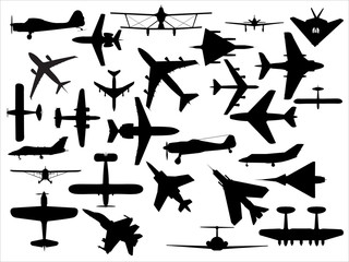 Pack of various vector airplanesa silhouette