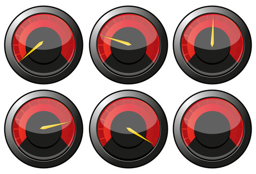 Set of red speedometers for car or else, vector