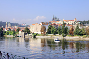 Prague with gothic Castle above River Vltava, Czech Republic