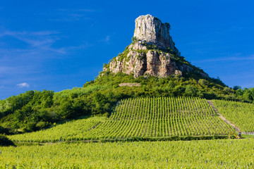 La Roche de Solutré with vineyards, Burgundy, France