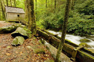 Old farm by the stream in Smoky Mountains