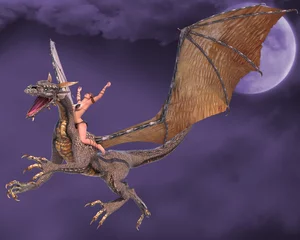 Foto op Plexiglas Draken dame draak handen omhoog fantasie hemel