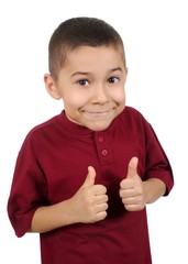 kid giving thumbs-up sign, isolated on white