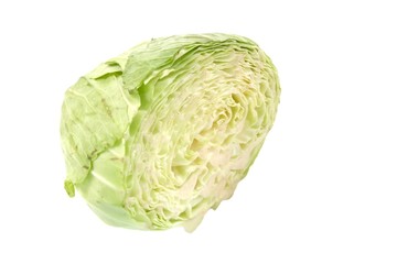 Obraz premium Cut half of Fresh Green cabbage isolated on White