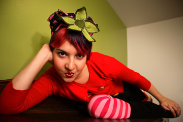 Colorful girl on dresser