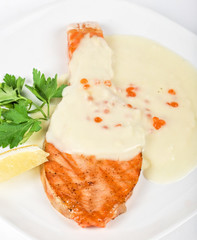 Grilled salmon steak