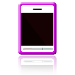 Modern,pink mobile phone with reflection on shiny background