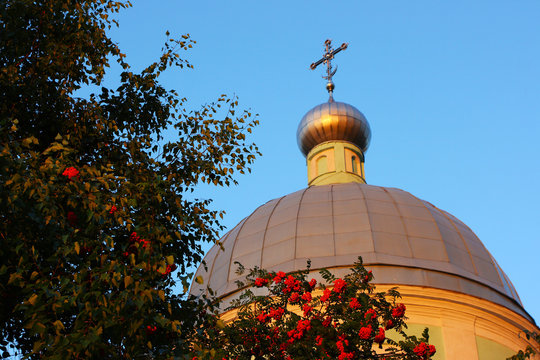 Christian orthodox church and a mountain ash