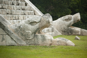 Snake Heads, El Castillo Temple, Chichen Itza, Mexico