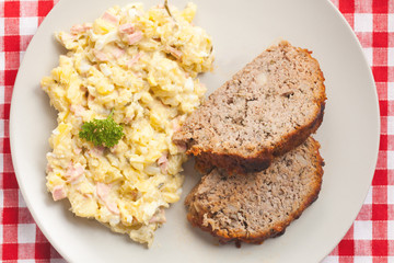 baked meatloaf with potato salad