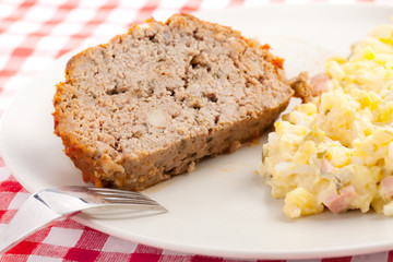 baked meatloaf with potato salad