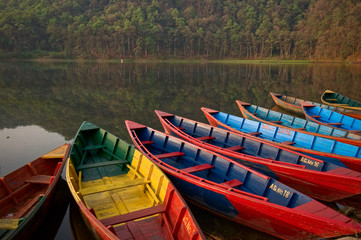 Fototapeta premium colorful boat in the lake