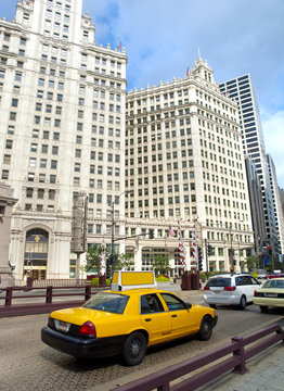 Typical Yellow Taxi in Chicago Streets