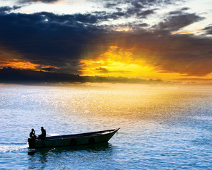 fisherman in sunset