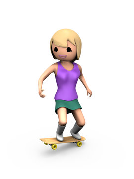 3D Girl Performing Trick on Skateboard