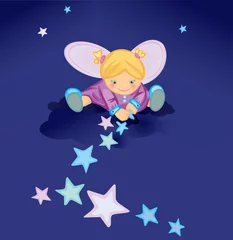 Poster Schattige engel met sterren © rvika