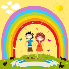 Obraz na płótnie Canvas Children and rainbow