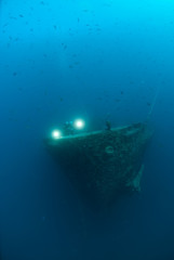 Scuba diver exploring Shipwreck SS Thistlegorm