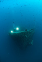 Scuba diver exploring Shipwreck SS Thistlegorm